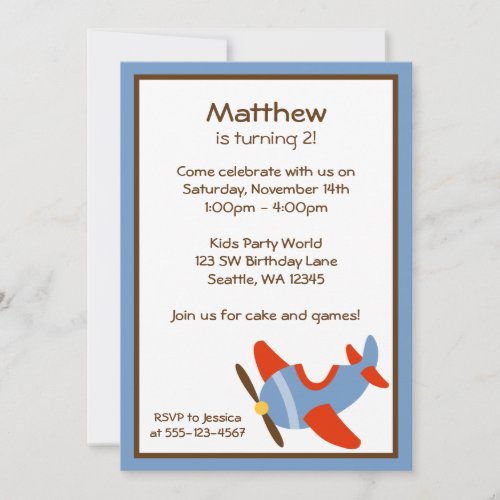 Red and Blue Airplane Birthday Party Invitations