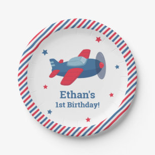 Red and Blue Airplane Boys Birthday Party Paper Pl Plates