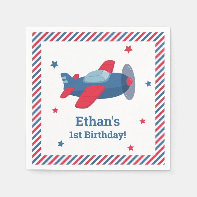 Red and Blue Airplane Boys Birthday Party Supplies Napkins (Front)