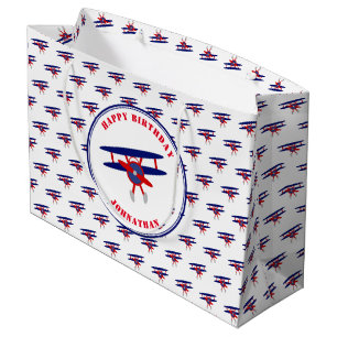 Red and Blue Airplanes Custom Birthday Boy Large Gift Bag