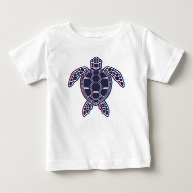 Red And Blue Anaglyph 3D Glitch Effect Sea Turtle Baby T-Shirt (Front)