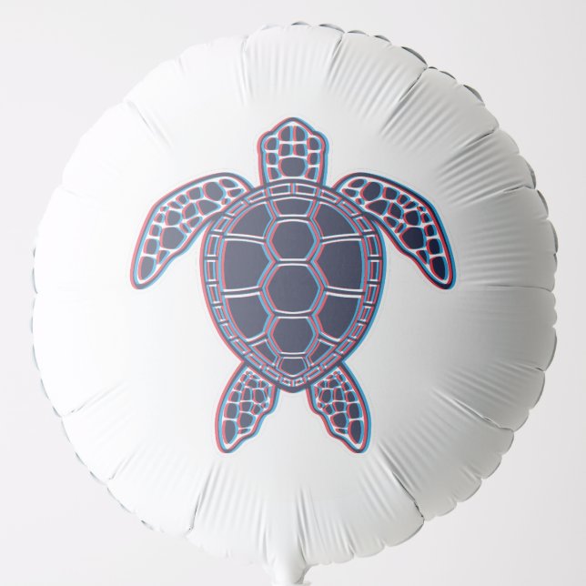 Red And Blue Anaglyph 3D Glitch Effect Sea Turtle Balloon (Front)