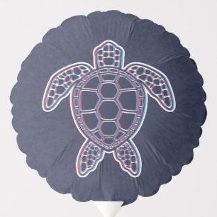 Red And Blue Anaglyph 3D Glitch Effect Sea Turtle Balloon