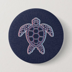 Red And Blue Anaglyph 3D Glitch Effect Sea Turtle Button