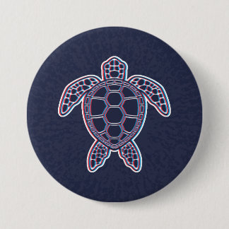 Red And Blue Anaglyph 3D Glitch Effect Sea Turtle Button