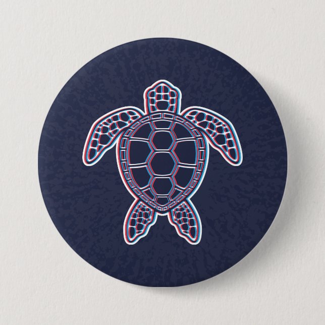 Red And Blue Anaglyph 3D Glitch Effect Sea Turtle Button (Front)