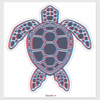 Red And Blue Anaglyph 3D Glitch Effect Sea Turtle Sticker