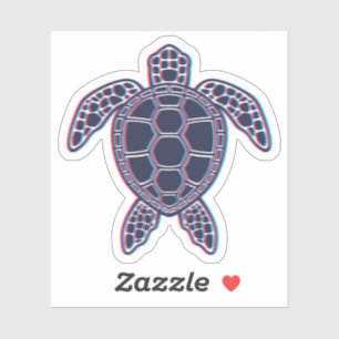 Red And Blue Anaglyph 3D Glitch Effect Sea Turtle Sticker