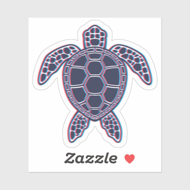 Red And Blue Anaglyph 3D Glitch Effect Sea Turtle Sticker (Sheet)