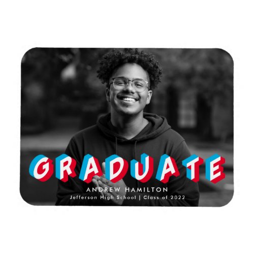 Red and Blue  Anaglyph Graduation Photo Magnet