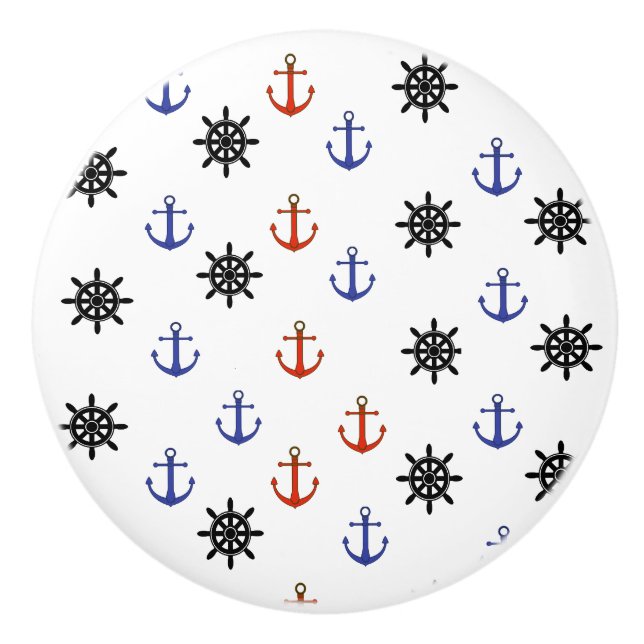 Red and Blue Anchor Nautical Themed Cabinet Knob (Front)