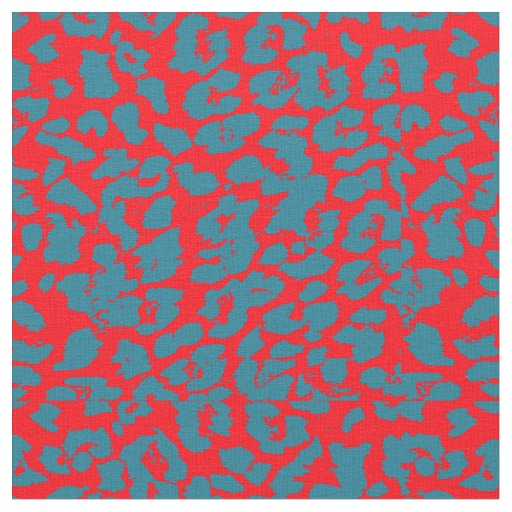 Red and Blue Animal Spots Abstract, Cheetah Like Fabric