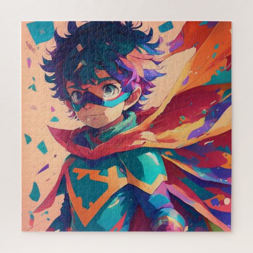 Red and Blue Anime Superhero Boy  Jigsaw Puzzle