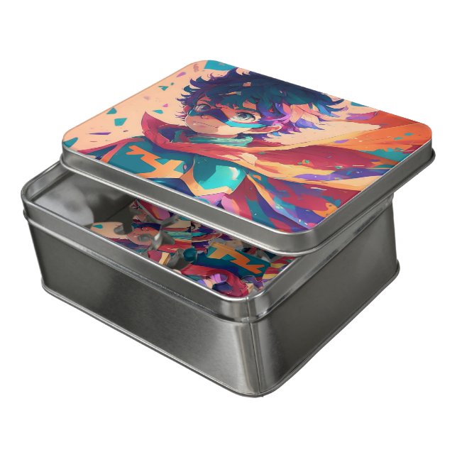 Red and Blue Anime Superhero Boy  Jigsaw Puzzle (Lid Open)