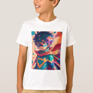 Red and Blue Anime Superhero Boy  T-Shirt