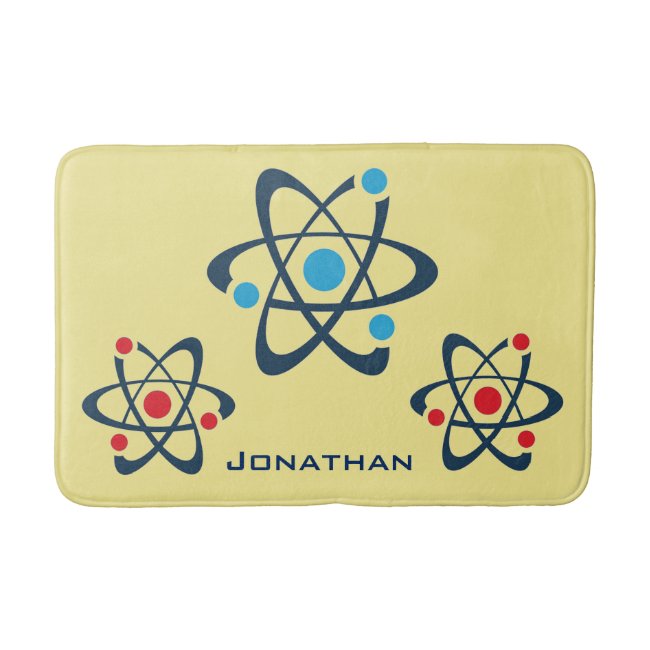 Red and Blue Atoms Science Design Bath Mat