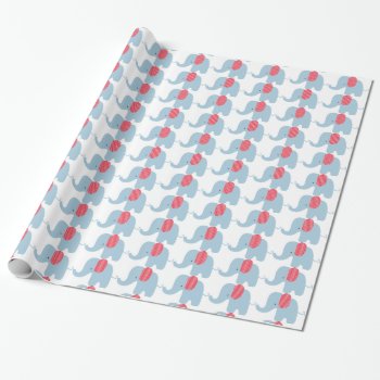 Red And Blue Baby Elephant Wrapping Paper by LaBebbaDesigns at Zazzle