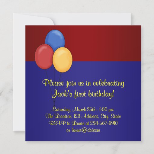 Red and Blue Balloons Boys Birthday Party Invitation | Zazzle