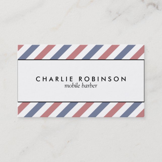 Red and blue barber striped business card (Front)