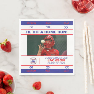Red and Blue Baseball Admission Ticket Graduate Napkins