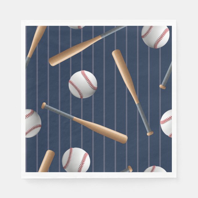Red and Blue Baseball Birthday  Napkins (Front)