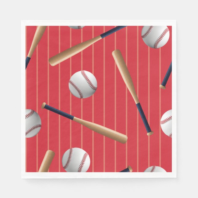 Red and Blue Baseball Birthday  Napkins (Front)