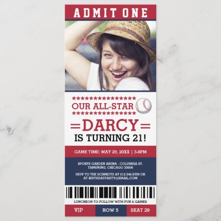 Red And Blue Baseball Ticket Birthday Invites