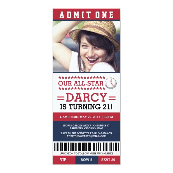 Red and Blue Baseball Ticket Birthday Invites