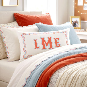 Red and Blue Bespoke Scalloped Monogram Lumbar Pillow