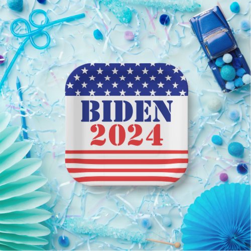 Red and Blue Biden 2024 President Election  Paper Plates