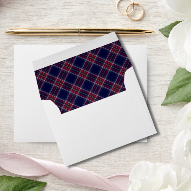 Red and Blue Buffalo Plaid Photo Flat Holiday Card Envelope (Creator Uploaded)