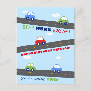 Red and Blue Car Kids Birthday Card
