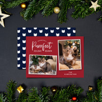 Red and Blue Cat Face Purrfect Holiday Photo Card