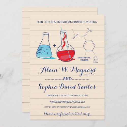 Red and Blue Chemistry Rehearsal Dinner Invites