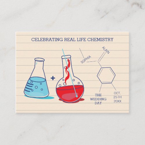 Red and Blue Chemistry Wedding Place Cards