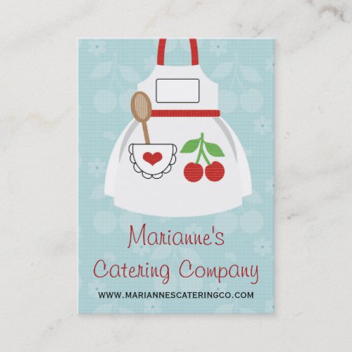 Red and Blue Cherry Heart Apron Business Cards