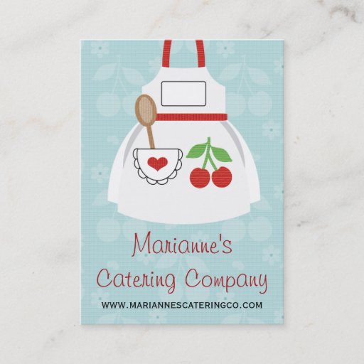 Customizable Red and Blue Cherry Heart Apron Business Cards