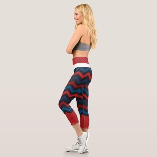 Red and Blue Chevron High Waisted Capris