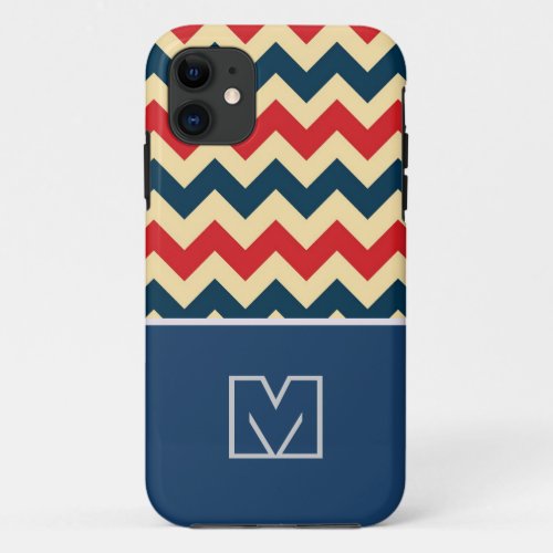 Red and Blue Chevron Zigzag Custom Monogram iPhone 11 Case