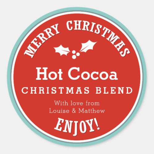 Red and blue Christmas Hot Cocoa diy gift sticker