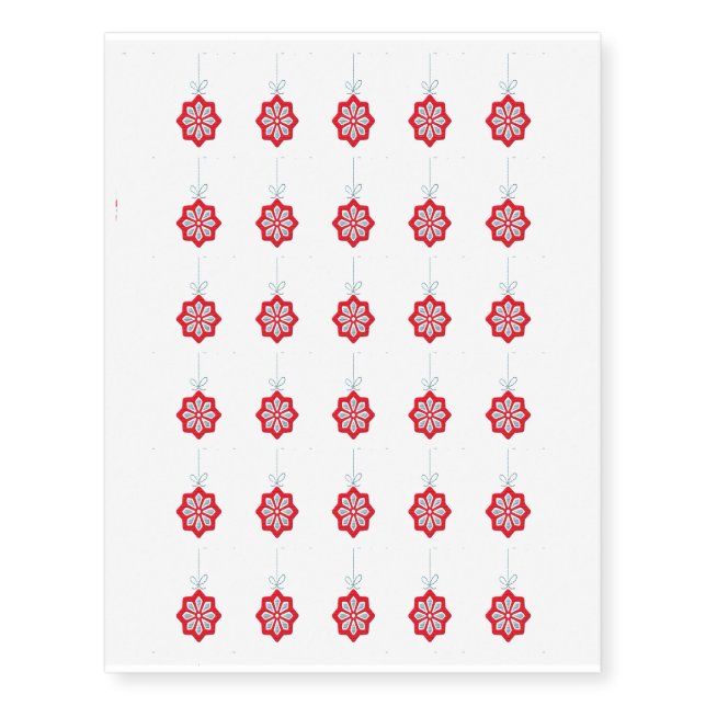 Red and Blue Christmas Ornament Design Temporary Tattoos (Front)