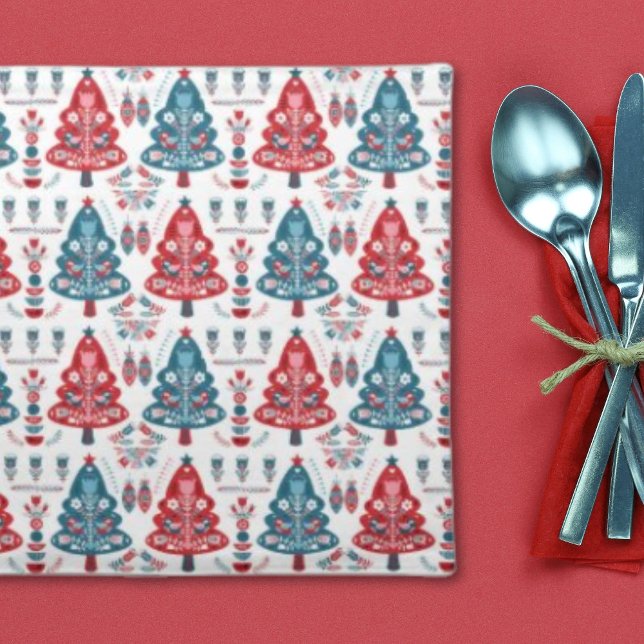 Red and Blue Christmas Tree Folk Art Cloth Placemat (Creator Uploaded)