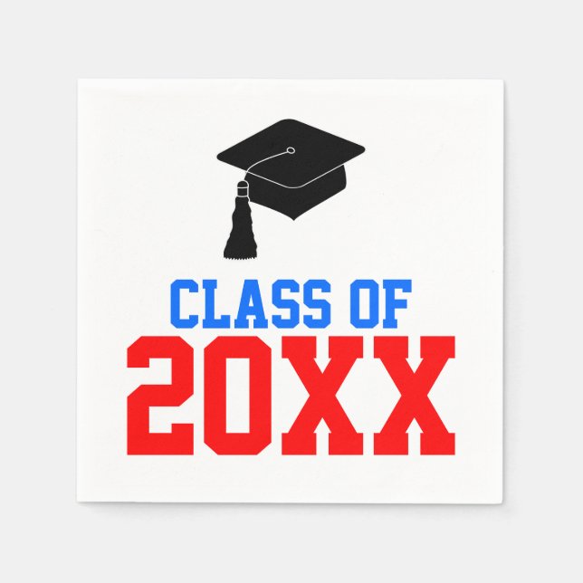 Red and Blue Class of 2024 Graduation Party Napkins (Front)