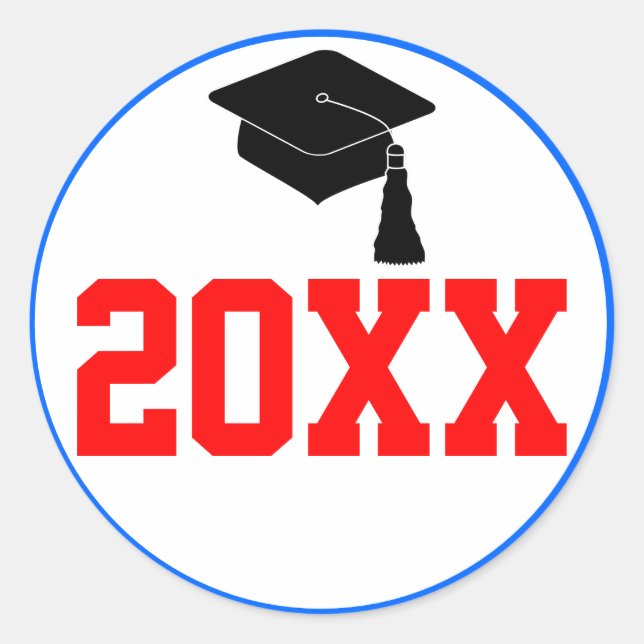 Red and Blue Class Year Graduation Party Classic Round Sticker (Front)