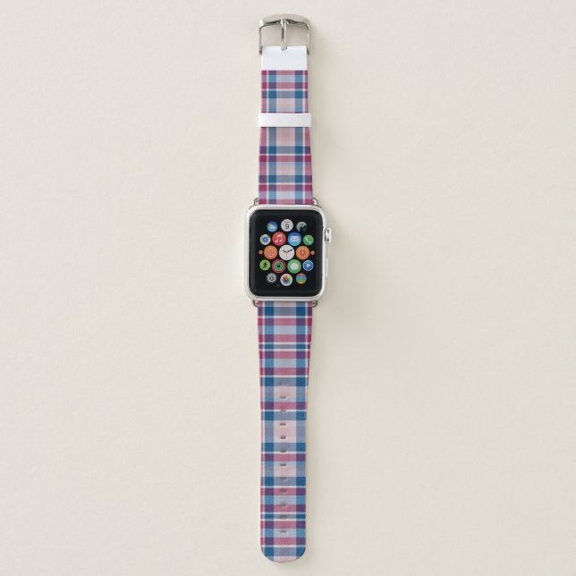 Red and Blue Classic Plaid Apple Watch Band (Front)