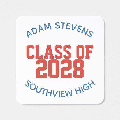 Red and Blue Classic Varsity Graduate Party Favor Square Sticker