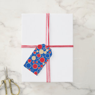 Red And Blue Color Dots On Blue Gift Tags