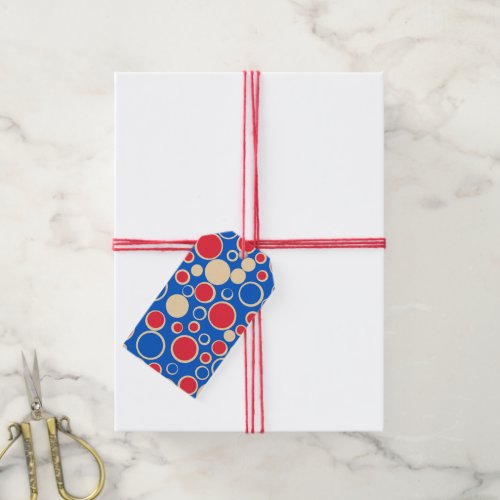 Red And Blue Color Dots On Blue  Gift Tags