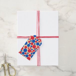 Red And Blue Color Dots On Tan Gift Tags