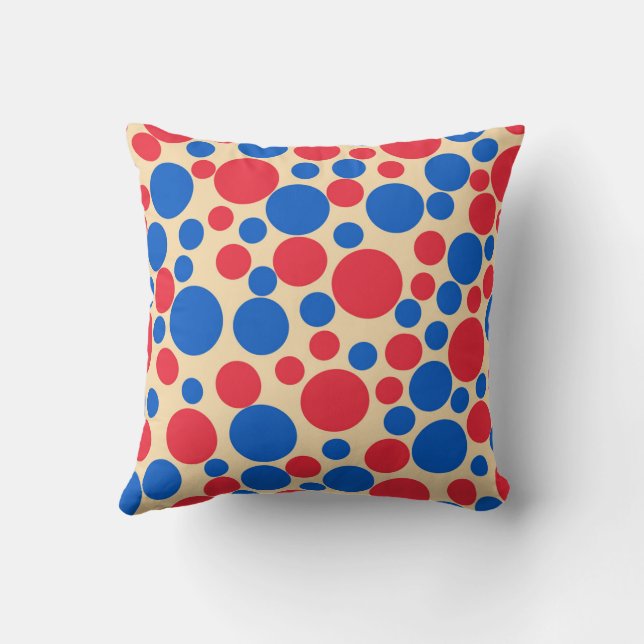 Red And Blue Color Dots On Tan Throw Pillow (Back)